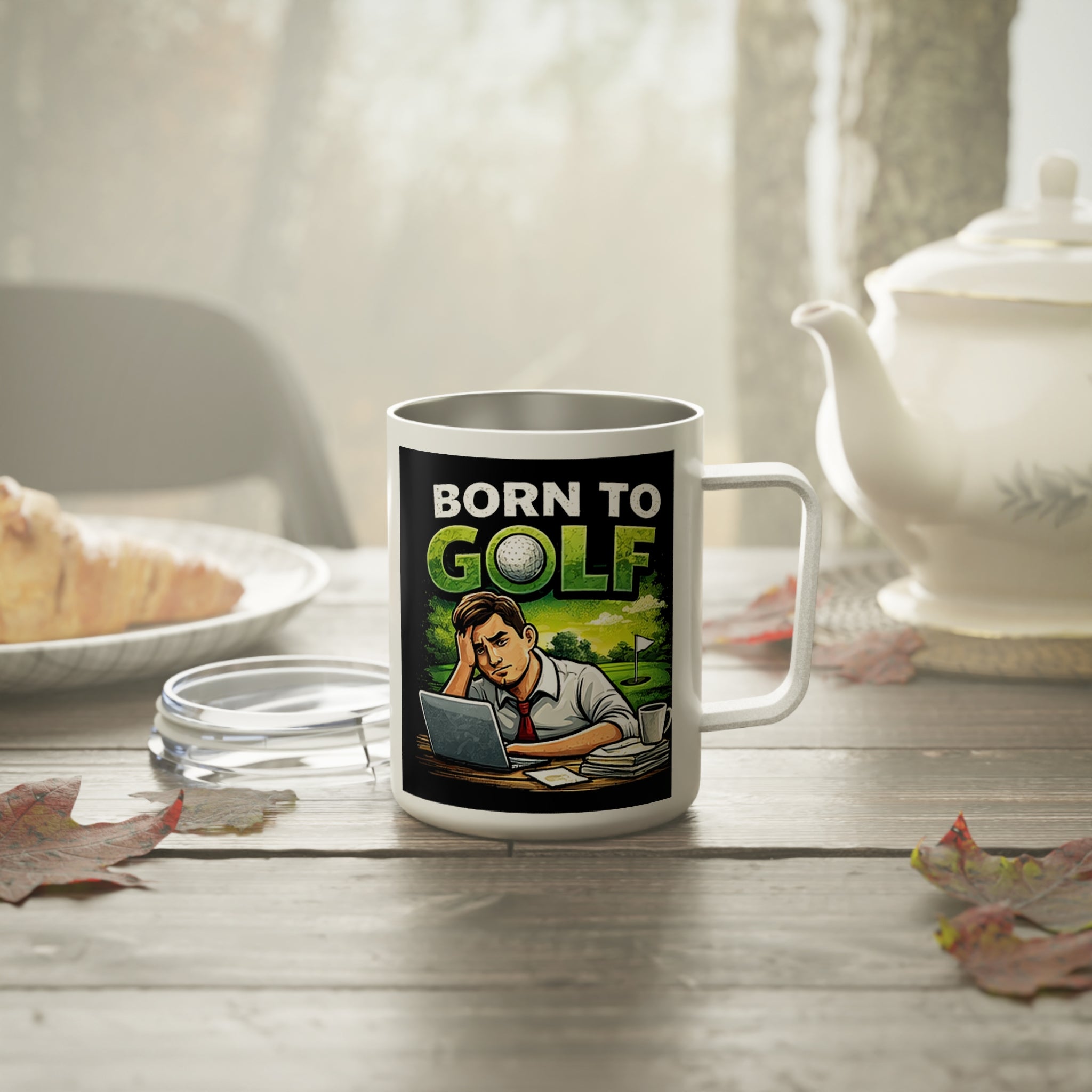 Insulated Coffee Mug — Born to Golf Funny Golfer Travel Tumbler, 10oz