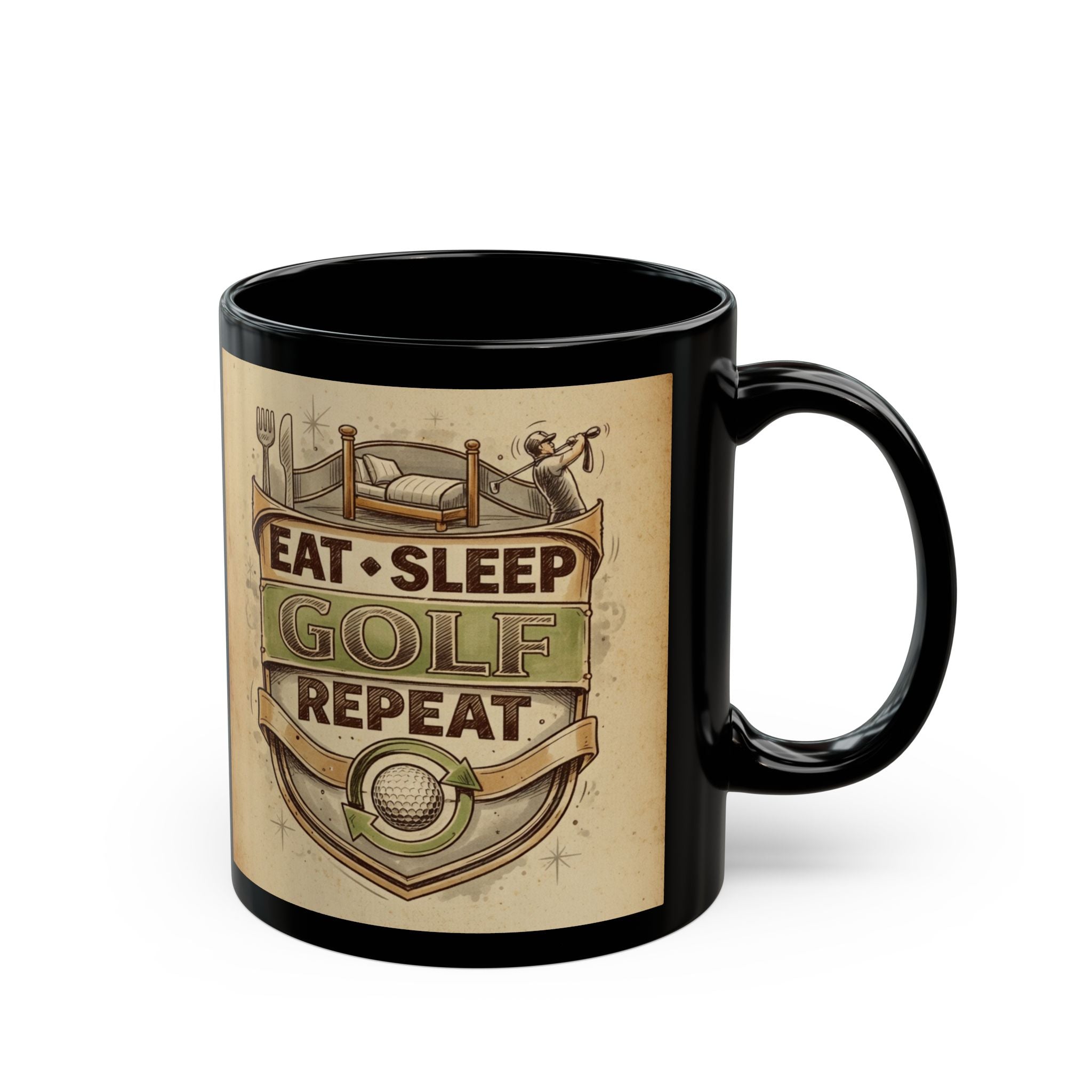 Golf Mug — "Eat Sleep Golf Repeat" Ceramic Coffee Cup (11oz & 15oz)